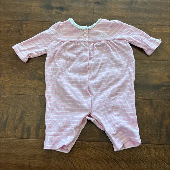 Ralph Lauren Girls 3 Month Outfit PInk Striped Snap Closure Lace Collar - Picture 1 of 6